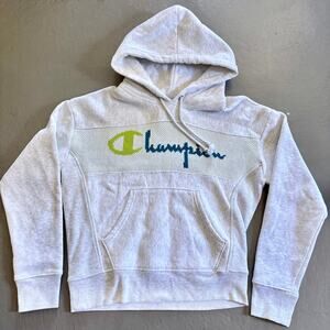 Champion Reverse Weave Heather Gray Spellout Hoodie Small